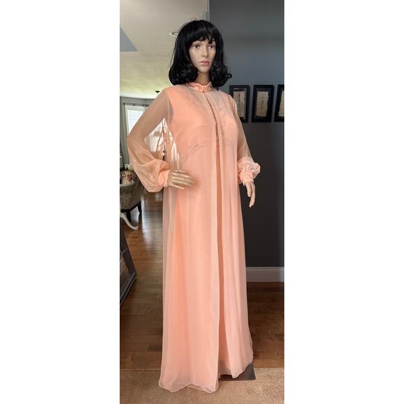 Vintage 1960s Elgin Peach Chiffon Dress & Sheer Overlay Set medium - Picture 13 of 17